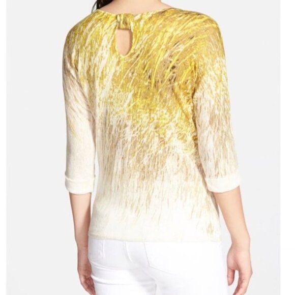Nic + Zoe Gold Ombre Floral Keyhole Back Linen Blend Sweater Size Medium - Picture 1 of 9